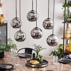 hofstein Suspension - Verre Koyoto Chrome, Fumé, 6 lumières