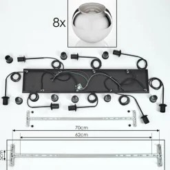 hofstein Suspension - Verre Koyoto Chrome, Fumé, 8 lumières