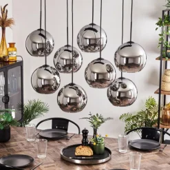 hofstein Suspension - Verre Koyoto Chrome, Fumé, 8 lumières