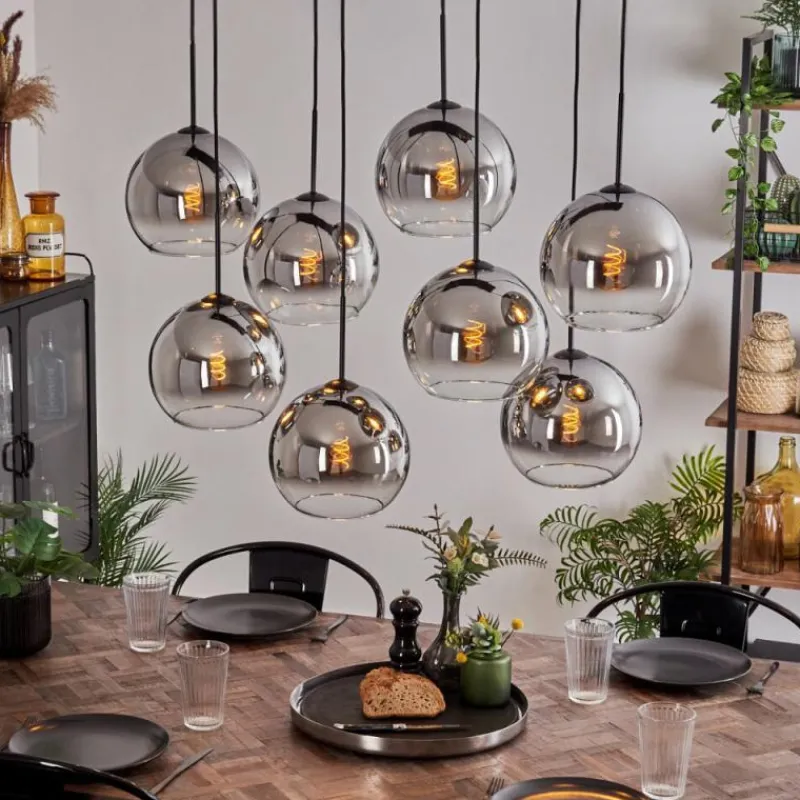 hofstein Suspension - Verre Koyoto Chrome, Clair, Fumé, 8 lumières