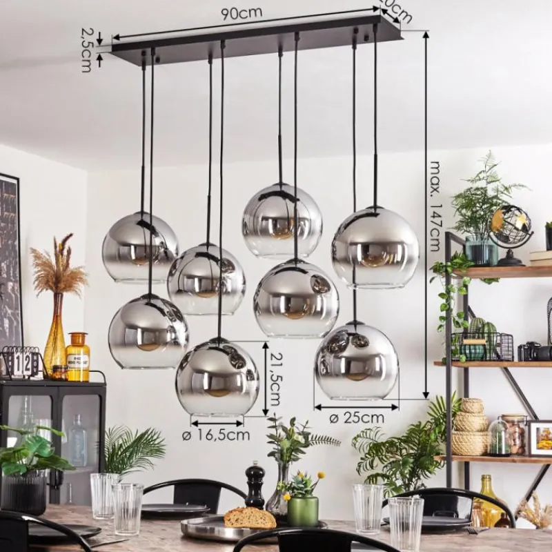 hofstein Suspension - Verre Koyoto Chrome, Clair, Fumé, 8 lumières