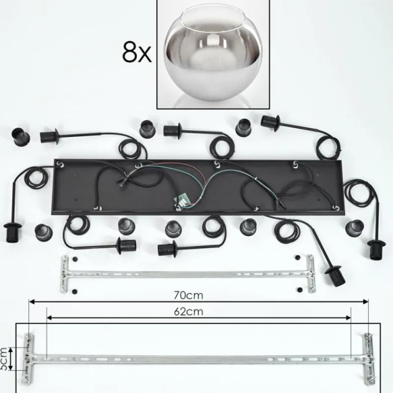 hofstein Suspension - Verre Koyoto Chrome, Clair, Fumé, 8 lumières