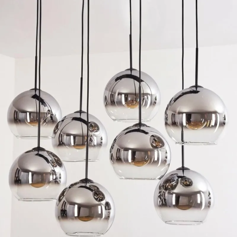 hofstein Suspension - Verre Koyoto Chrome, Clair, Fumé, 8 lumières