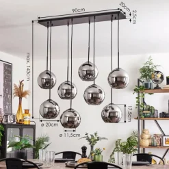 hofstein Suspension - Verre Koyoto Chrome, Fumé, 8 lumières