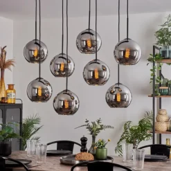 hofstein Suspension - Verre Koyoto Chrome, Fumé, 8 lumières