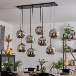 hofstein Suspension - Verre Koyoto Chrome, Fumé, 8 lumières