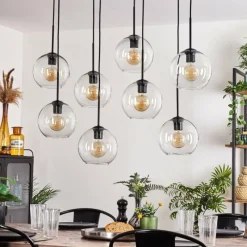 hofstein Suspension - Verre Koyoto Clair, 8 lumières