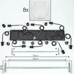 hofstein Suspension - Verre Koyoto Clair, 8 lumières
