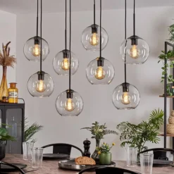 hofstein Suspension - Verre Koyoto Clair, 8 lumières