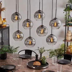 Suspension Verre Fumé-hofstein Suspension - Verre Koyoto Clair, Fumé, 8 lumières