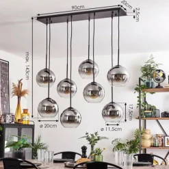 Suspension Verre Fumé-hofstein Suspension - Verre Koyoto Clair, Fumé, 8 lumières