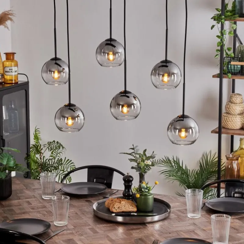 hofstein Suspension - Verre Koyoto Clair, Fumé, 6 lumières