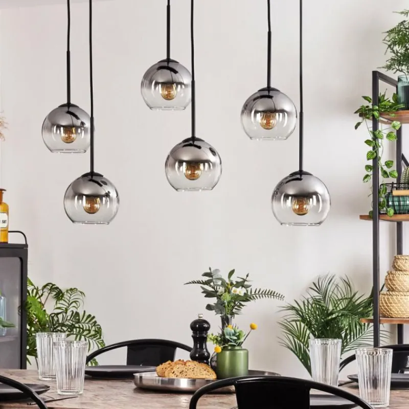 hofstein Suspension - Verre Koyoto Clair, Fumé, 6 lumières