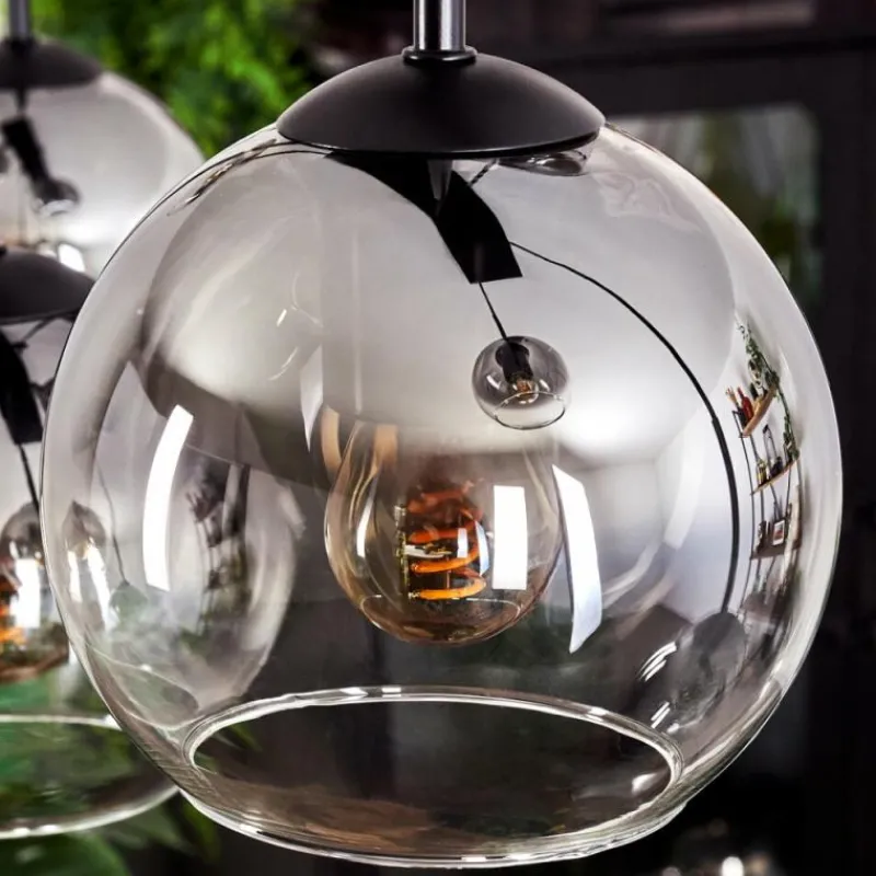 hofstein Suspension - Verre Koyoto Clair, Fumé, 6 lumières