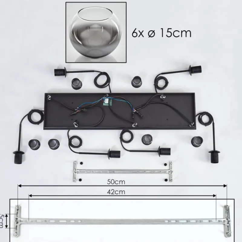 hofstein Suspension - Verre Koyoto Clair, Fumé, 6 lumières