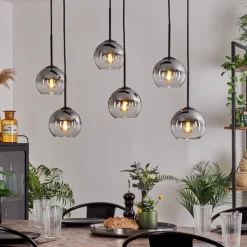 hofstein Suspension - Verre Koyoto Clair, Fumé, 6 lumières