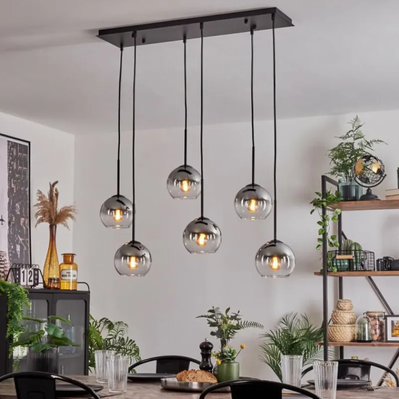 hofstein Suspension - Verre Koyoto Clair, Fumé, 6 lumières