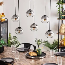 hofstein Suspension - Verre Koyoto Clair, Fumé, 6 lumières