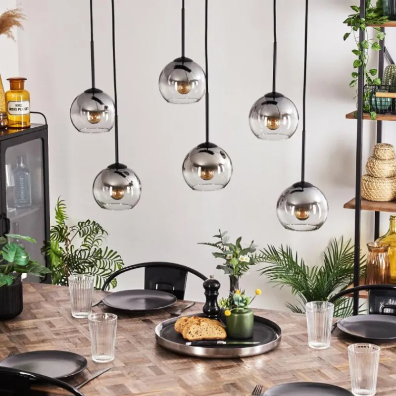 hofstein Suspension - Verre Koyoto Clair, Fumé, 6 lumières