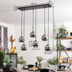 hofstein Suspension - Verre Koyoto Chrome, Fumé, 6 lumières