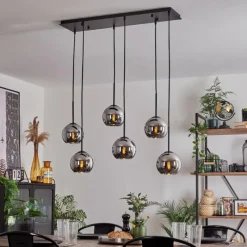 hofstein Suspension - Verre Koyoto Chrome, Fumé, 6 lumières