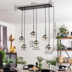 hofstein Suspension - Verre Koyoto Chrome, Clair, Fumé, 6 lumières