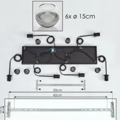 hofstein Suspension - Verre Koyoto Chrome, Clair, Fumé, 6 lumières