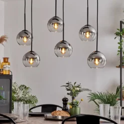 hofstein Suspension - Verre Koyoto Chrome, Clair, Fumé, 6 lumières