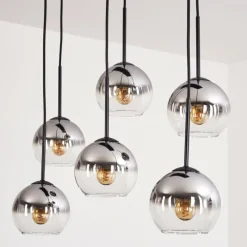 hofstein Suspension - Verre Koyoto Chrome, Clair, Fumé, 6 lumières