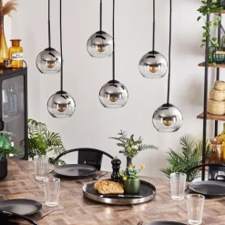 hofstein Suspension - Verre Koyoto Chrome, Clair, Fumé, 6 lumières