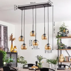 hofstein Suspension - Verre Koyoto Ambre, Clair, 6 lumières