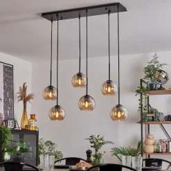 hofstein Suspension - Verre Koyoto Ambre, Clair, 6 lumières