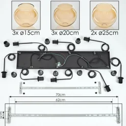 hofstein Suspension - Verre Koyoto Ambre, Clair, 8 lumières