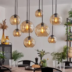 hofstein Suspension - Verre Koyoto Ambre, Clair, 8 lumières