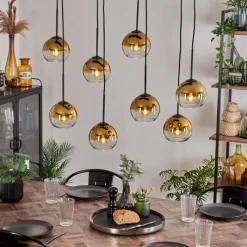 hofstein Suspension - Verre Koyoto Or, Clair, 8 lumières