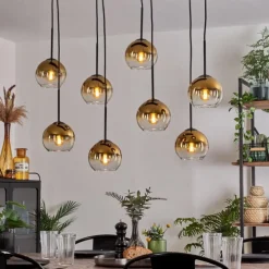 hofstein Suspension - Verre Koyoto Or, Clair, 8 lumières