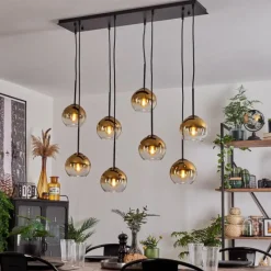 hofstein Suspension - Verre Koyoto Or, Clair, 8 lumières