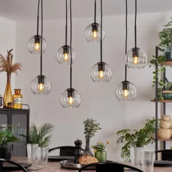 hofstein Suspension - Verre Koyoto Clair, 8 lumières