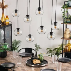 hofstein Suspension - Verre Koyoto Clair, 8 lumières