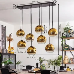 hofstein Suspension - Verre Koyoto Or, Clair, 8 lumières