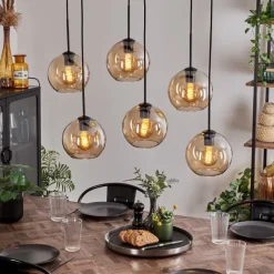 hofstein Suspension - Verre Koyoto Ambre, 6 lumières