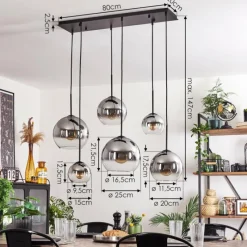 hofstein Suspension - Verre Koyoto Clair, Fumé, 6 lumières