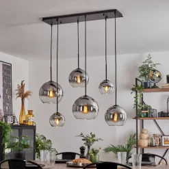 hofstein Suspension - Verre Koyoto Clair, Fumé, 6 lumières