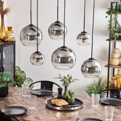 hofstein Suspension - Verre Koyoto Clair, Fumé, 6 lumières