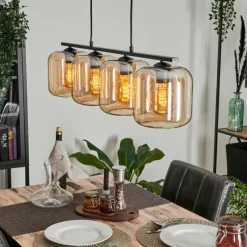 hofstein Suspension - Verre Lauden Ambre, 4 lumières