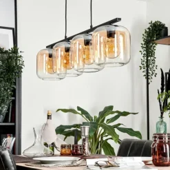 hofstein Suspension - Verre Lauden Ambre, Clair, 4 lumières