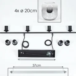 hofstein Suspension - Verre Lauden Clair, Fumé, 4 lumières