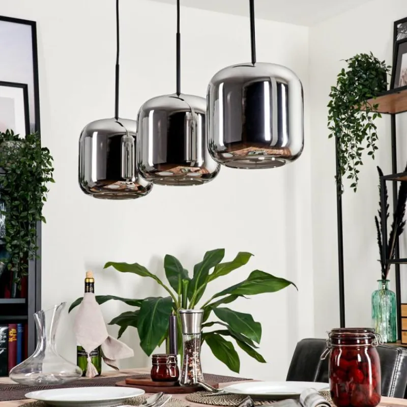 hofstein Suspension - Verre Lauden Chrome, Fumé, 3 lumières