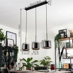 hofstein Suspension - Verre Lauden Chrome, Fumé, 3 lumières