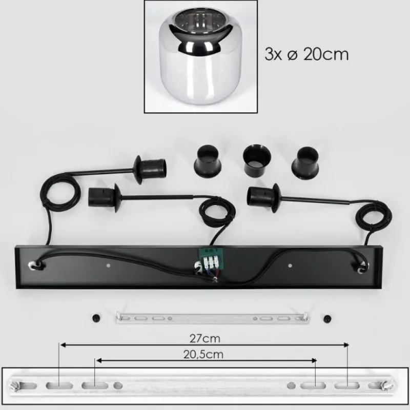 hofstein Suspension - Verre Lauden Chrome, Fumé, 3 lumières